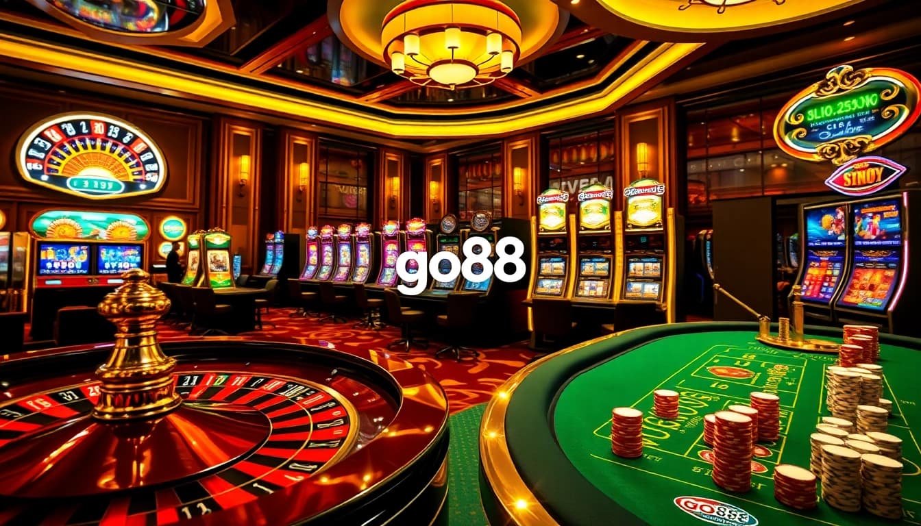 Exciting casino gameplay at go88 featuring roulette, poker, and vibrant slot machines.