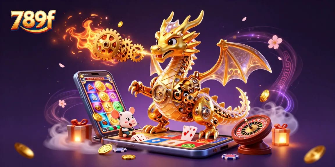 Engage with the thrilling world of 789f, featuring vibrant casino games and a whimsical golden dragon.
