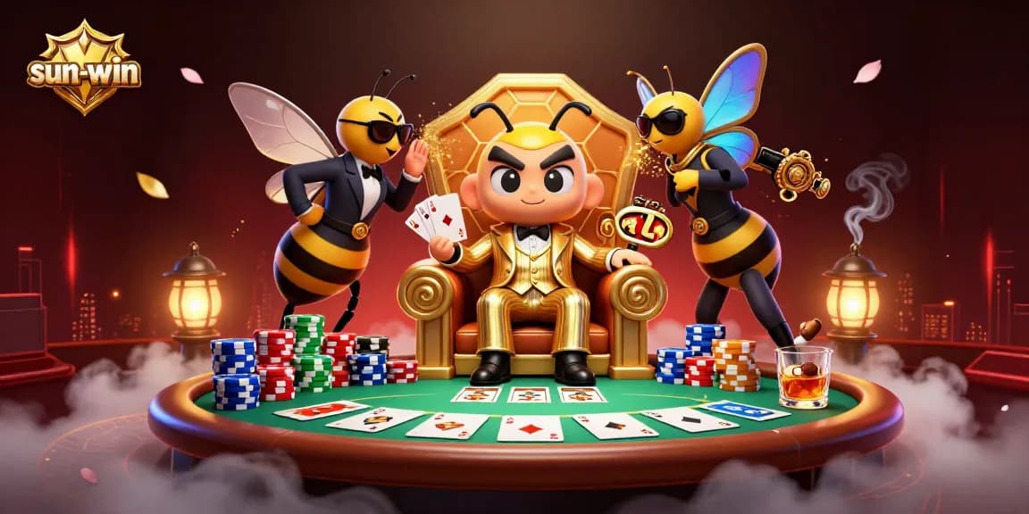 Experience thrilling gameplay with sun-win casino, as cartoon characters engage in high-stakes poker.