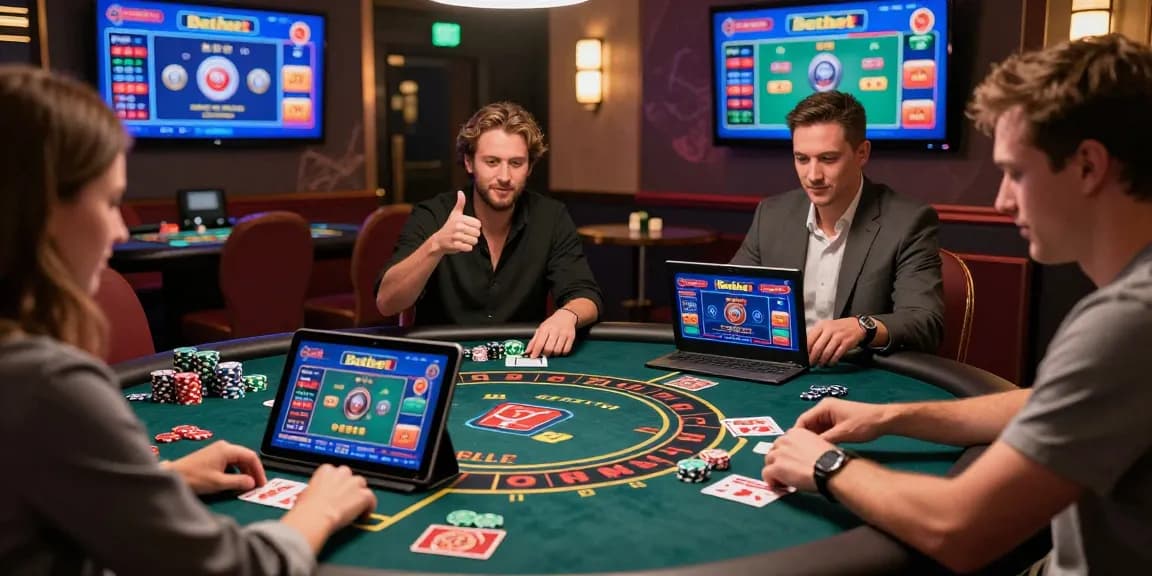 Betebet online casino experience with friends enjoying live gaming, vibrant atmosphere.