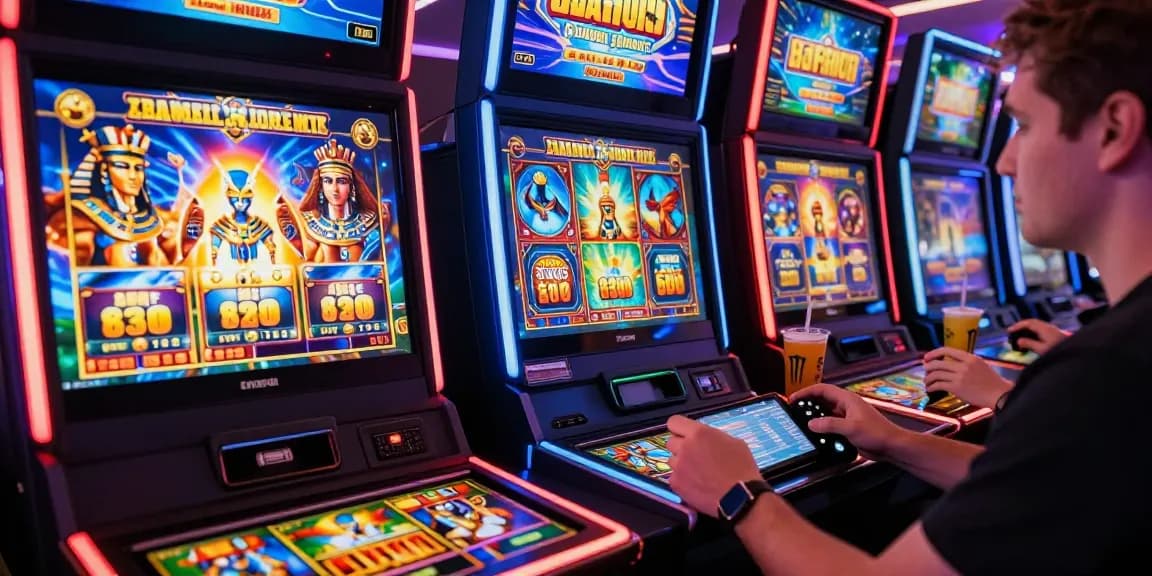 Exciting online gaming scene with slots where you can buy bonus featuring vibrant graphics and a player fully engaged in gameplay.