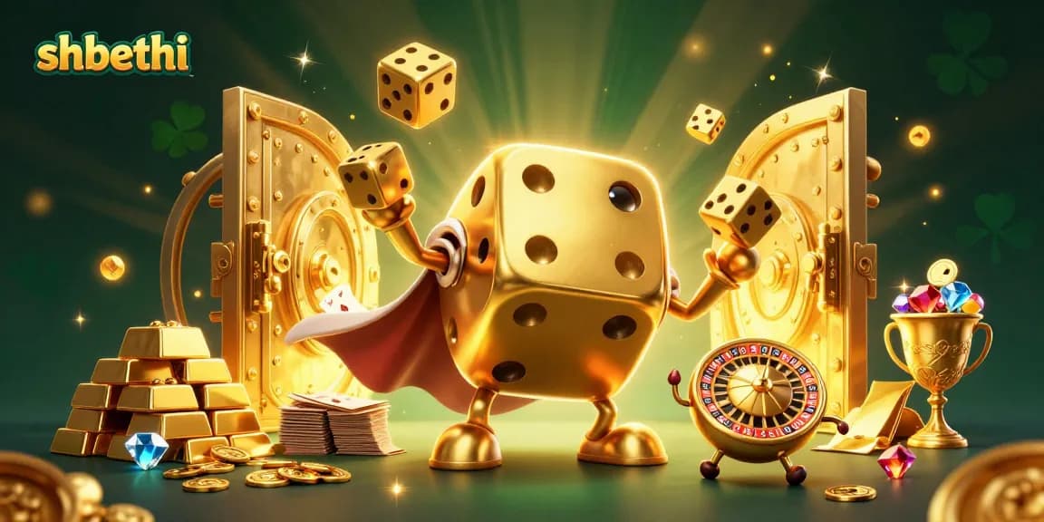 shbethi offers exciting gameplay, featuring dynamic characters and golden treasures in a vibrant casino scene.