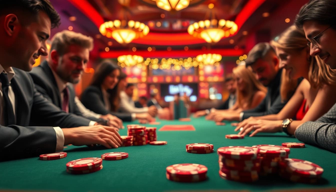Menggambarkan permainan poker dengan T0812 link yang menarik di kasino berwarna cerah.