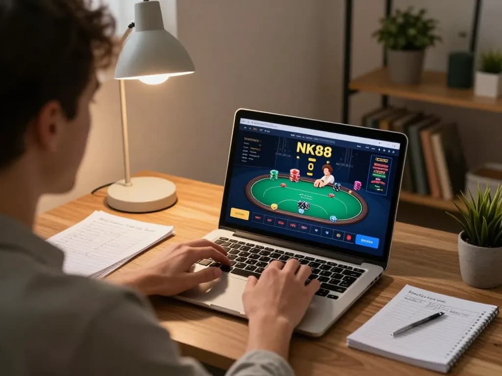 Engaged player strategizing bankroll management on NK88 online casino app.