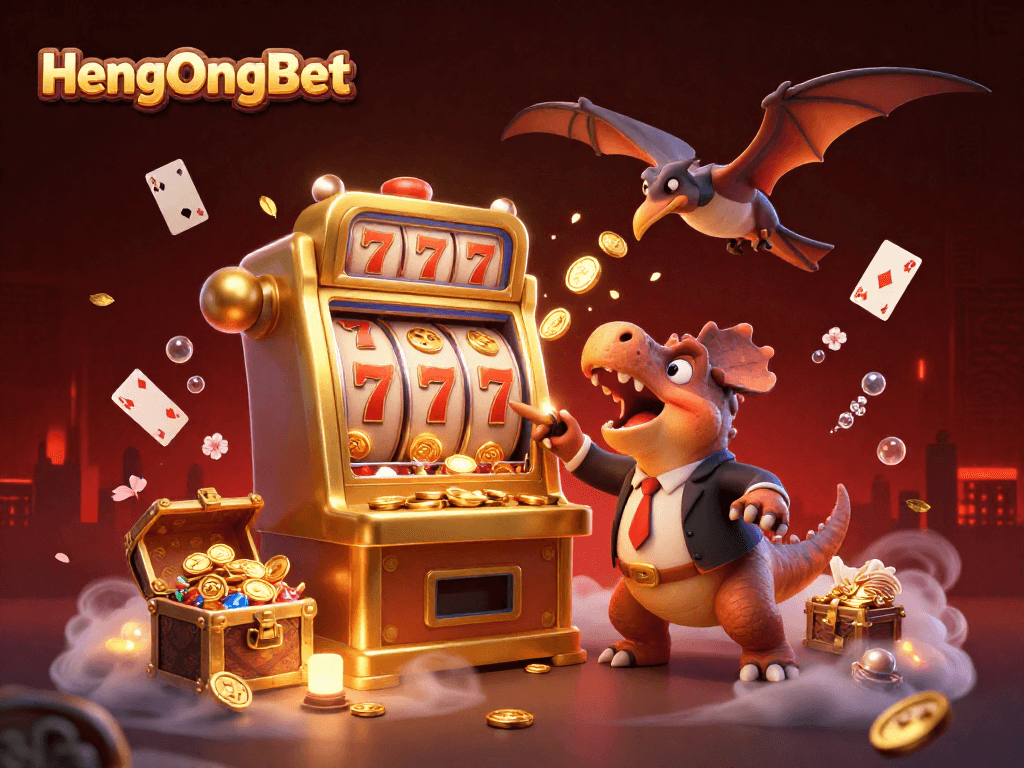 HengOngBet features a pachycephalosaurus winning jackpots at a vibrant casino scene.