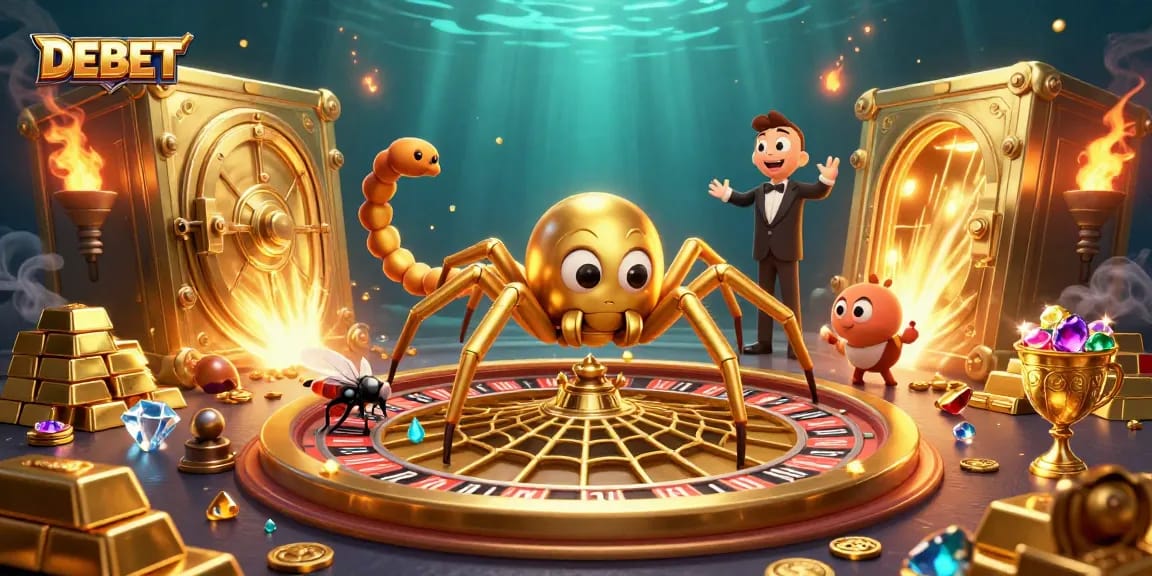 Engage in thrilling gaming action with DEBET as the golden spider spins its roulette web.
