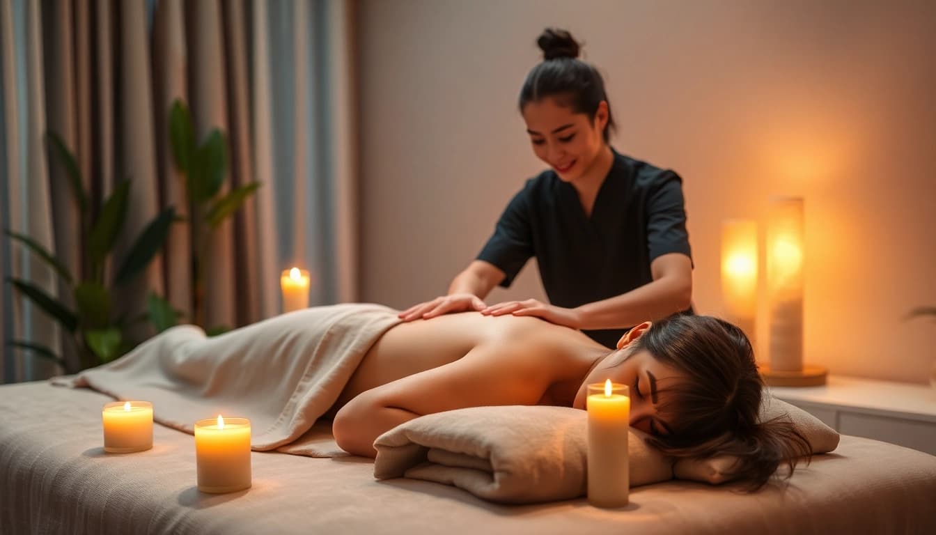 Relaxing home massage session showcasing 평택출장마사지 with a professional therapist in a serene environment.