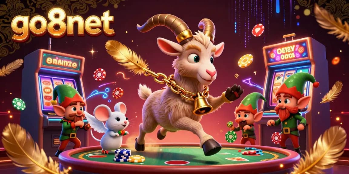 Engage with the festive yet spooky go8net casino scene featuring Krampus and playful characters stealing chips.