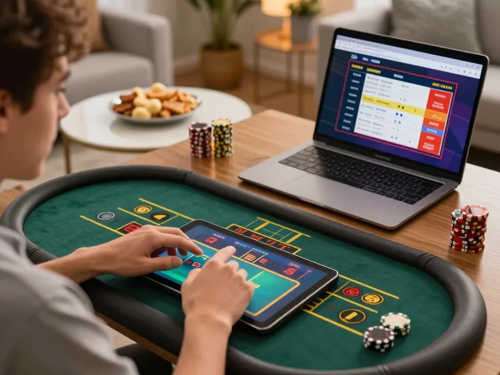 Player experiencing online gaming excitement at https://mm88.it.com/ with live dealer game on tablet.