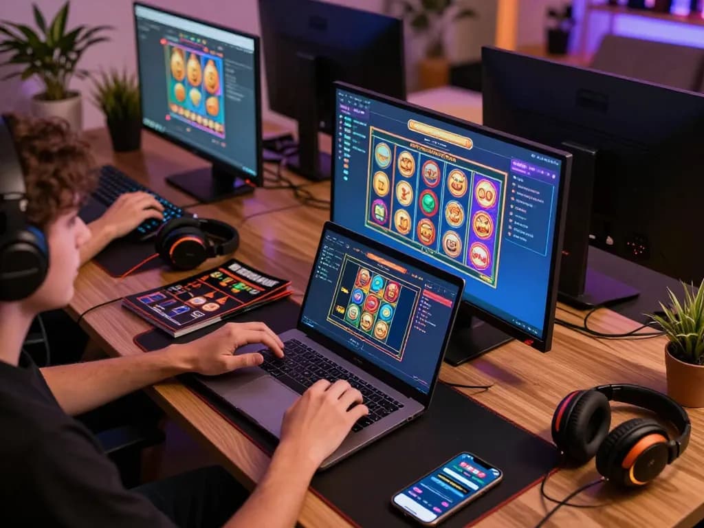 Player enjoying an online gaming session with Sun win slot games showcased on laptop in a cozy home setup