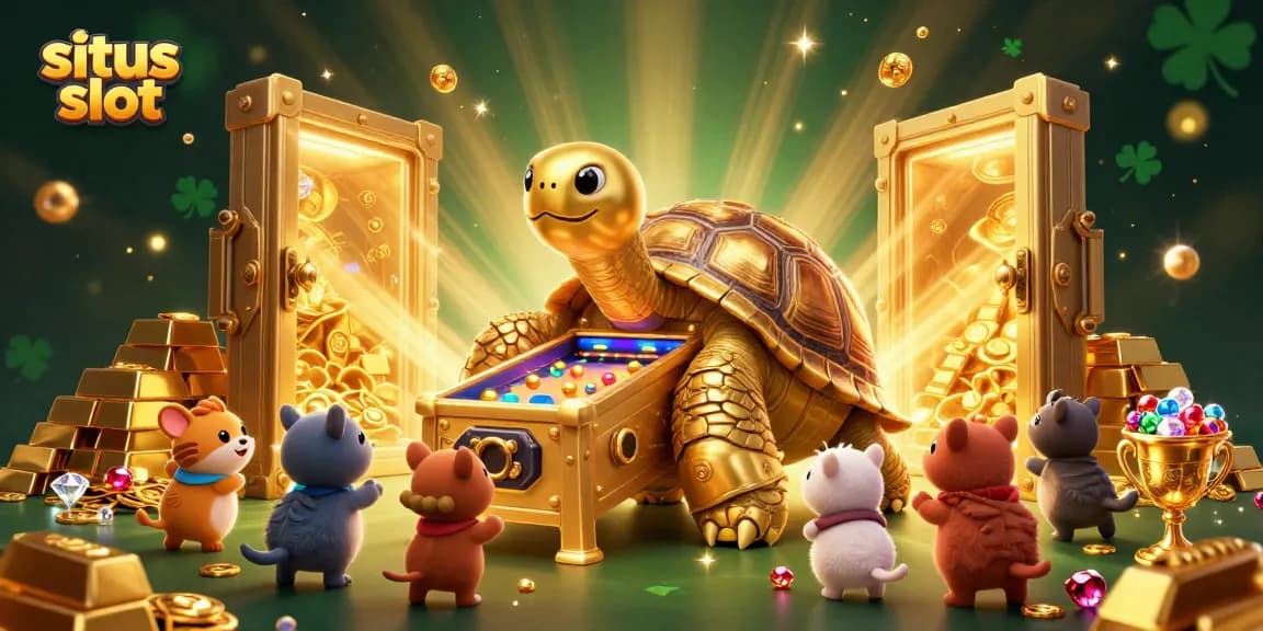 Permainan situs slot menarik dengan simbol keberuntungan dan petualangan harta karun.
