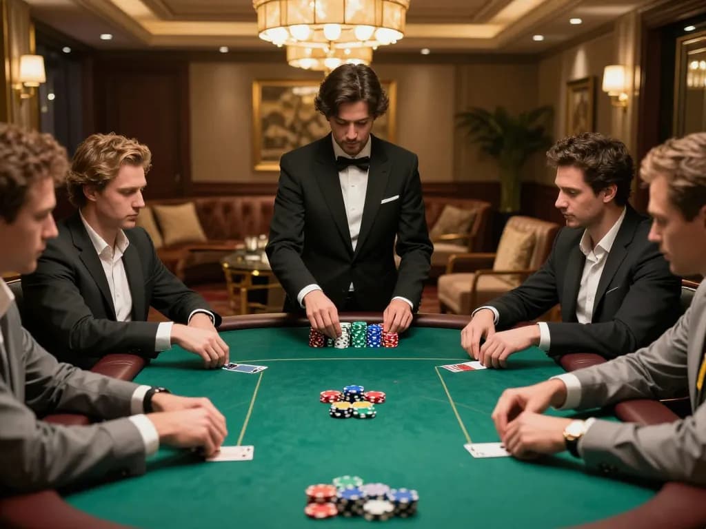 Alev Kumar enjoying a high-stakes poker game in a luxurious casino setting with vibrant chips and warm lighting.