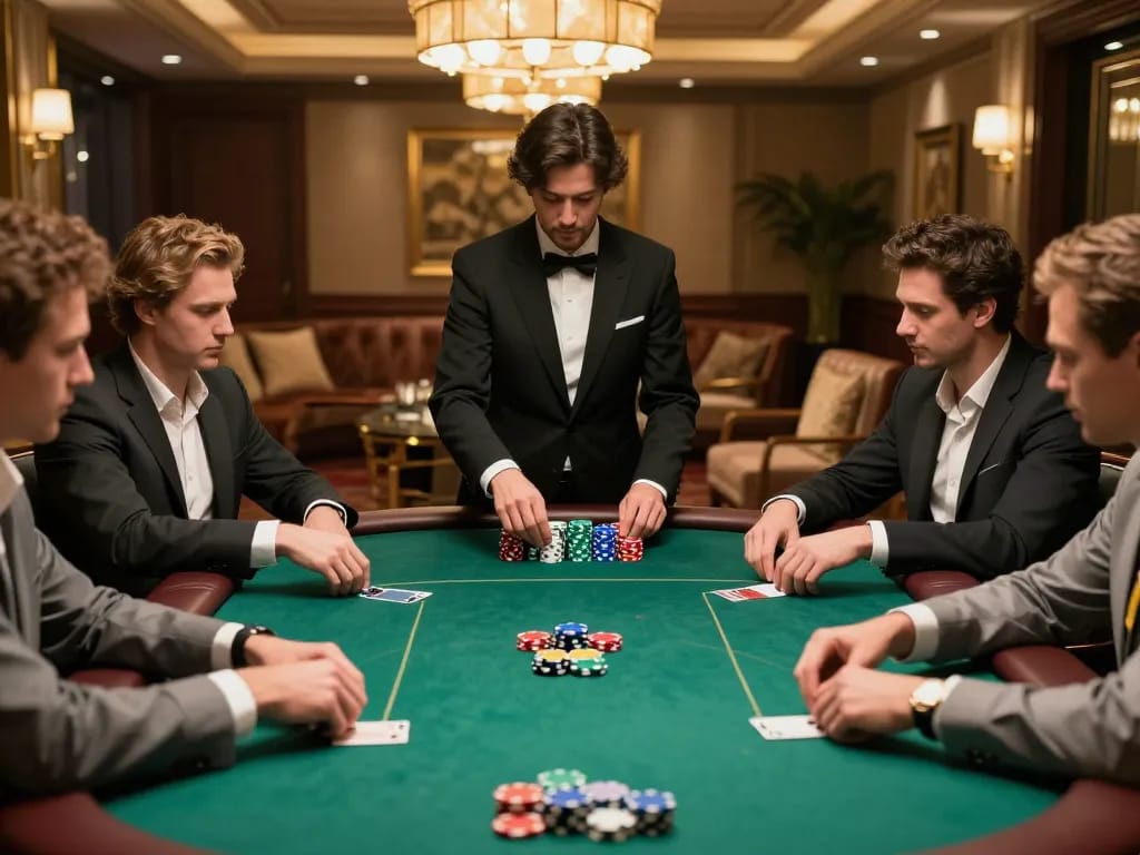 Alev Kumar enjoying a high-stakes poker game in a luxurious casino setting with vibrant chips and warm lighting.