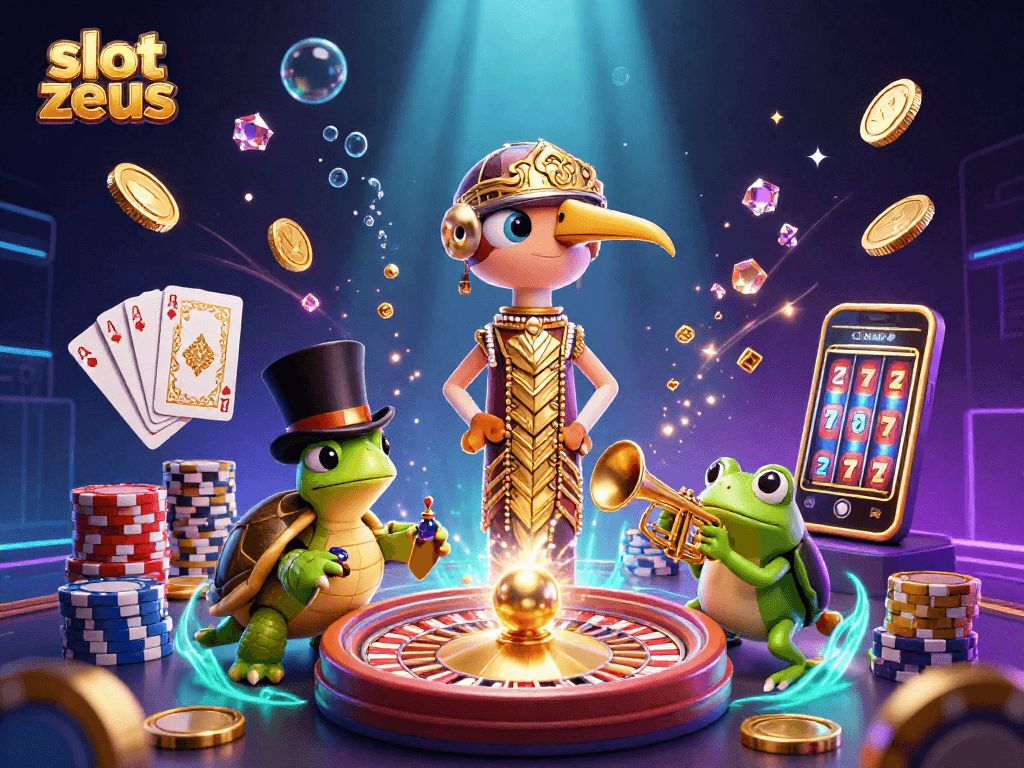 Experience excitement with slot zeus in a lively casino scene featuring dynamic characters and vibrant game elements.