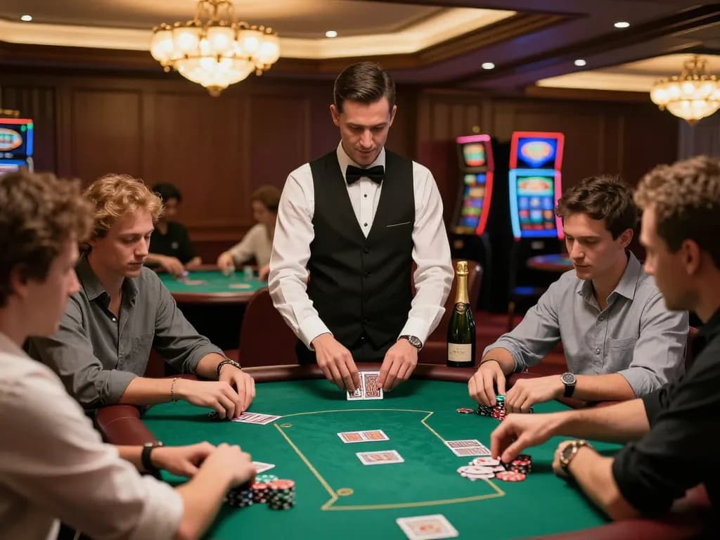 Players immersed in a strategic poker game at DH88 casino, with chips and cards in play.