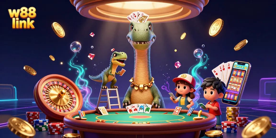 Experience the thrill of gaming at w88 link with vibrant casino elements and engaging characters.
