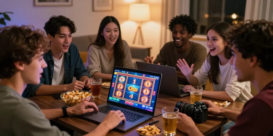 Mpo Cash platform in action as friends enjoy online gaming in a cozy setting.
