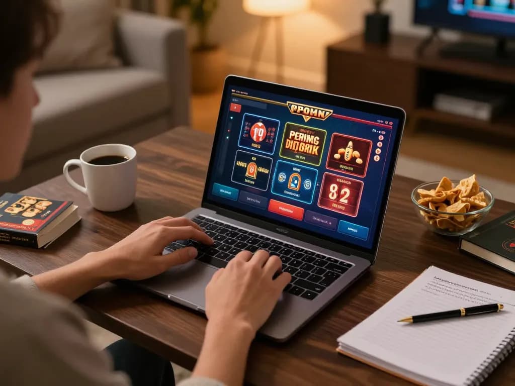 Player engaging in online gaming on a laptop with rik vip interface, emphasizing a responsible gambling experience.