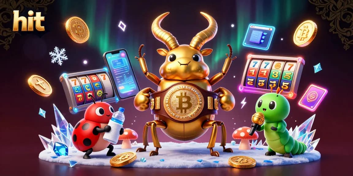 Engage in thrilling casino action with hit-themed characters in a vibrant gaming scene featuring slot machines and digital elements.