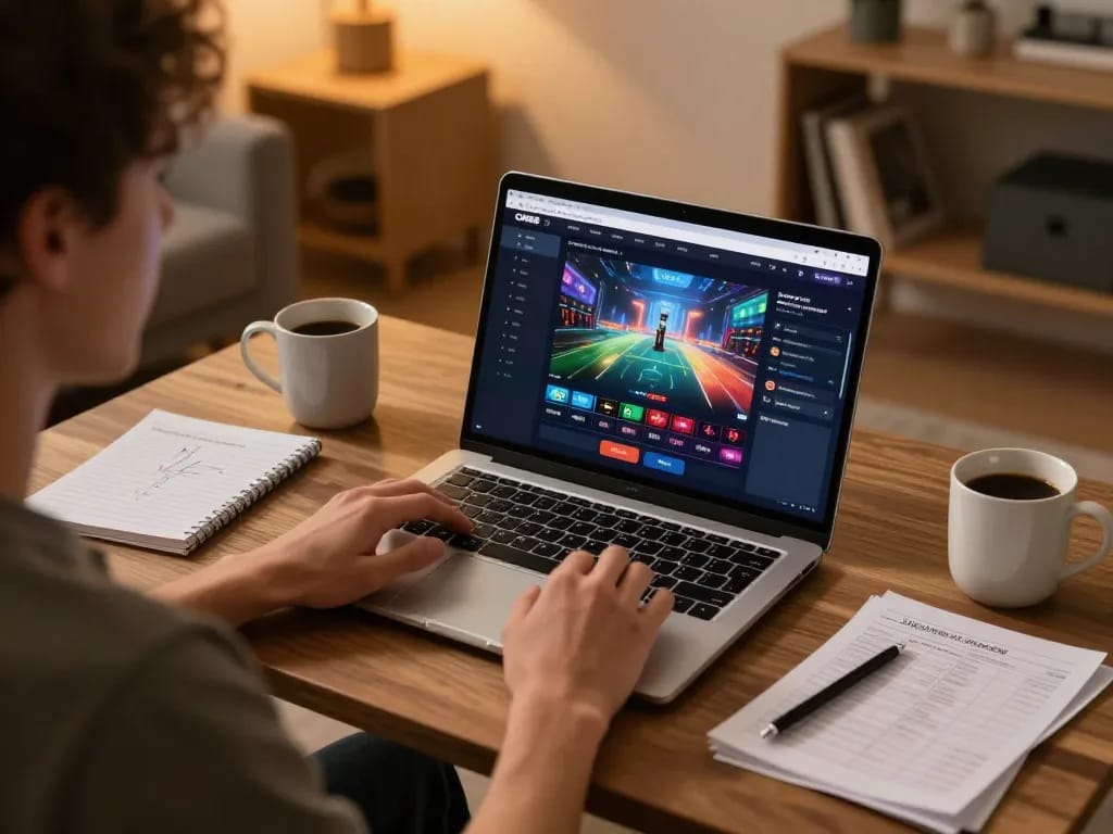 Playing games on CM88 com platform, showcasing strategic gameplay at home in a cozy environment.