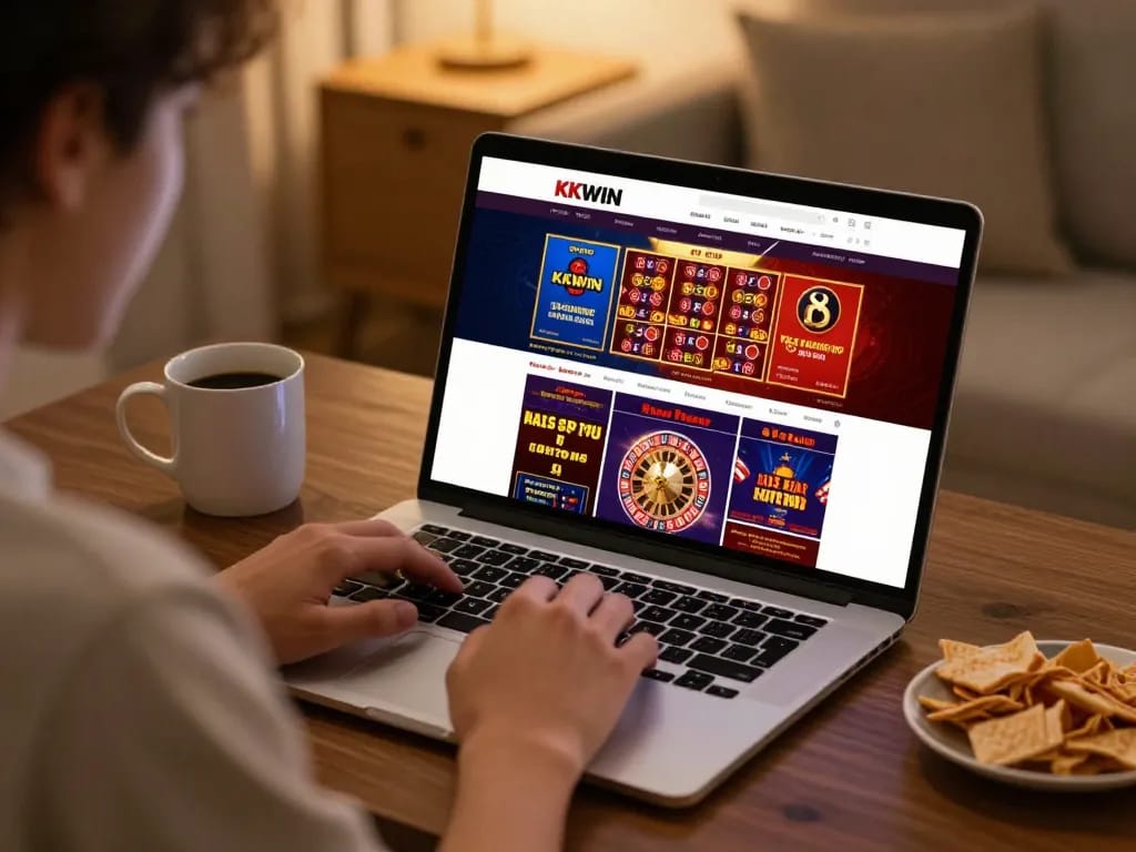 Engaging with KKWIN online casino at home while enjoying a cozy evening of gaming.