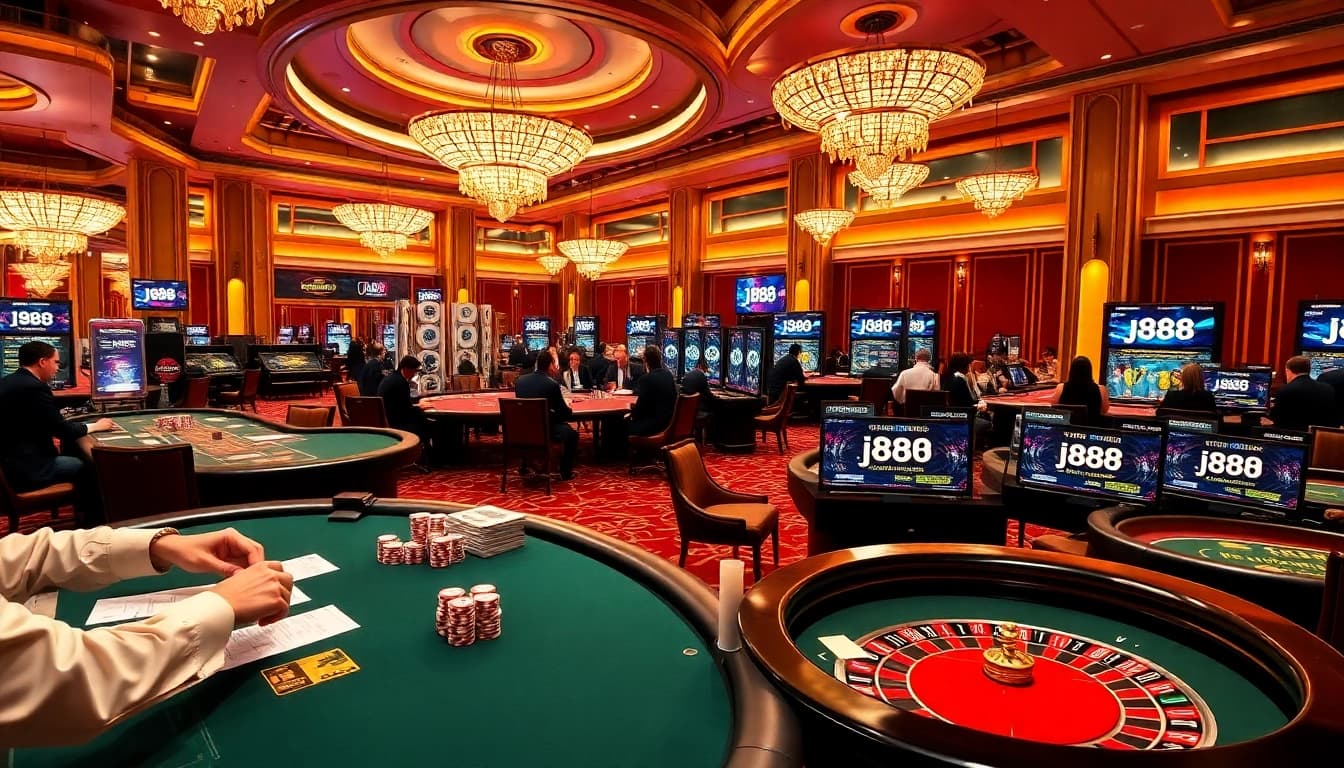 Experience the thrilling excitement of j88 with players engaging in classic casino games.