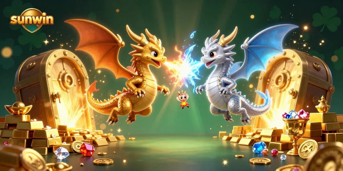 Experience the thrill of sunwin with a dynamic scene of golden and silver dragons in a casino extravaganza.