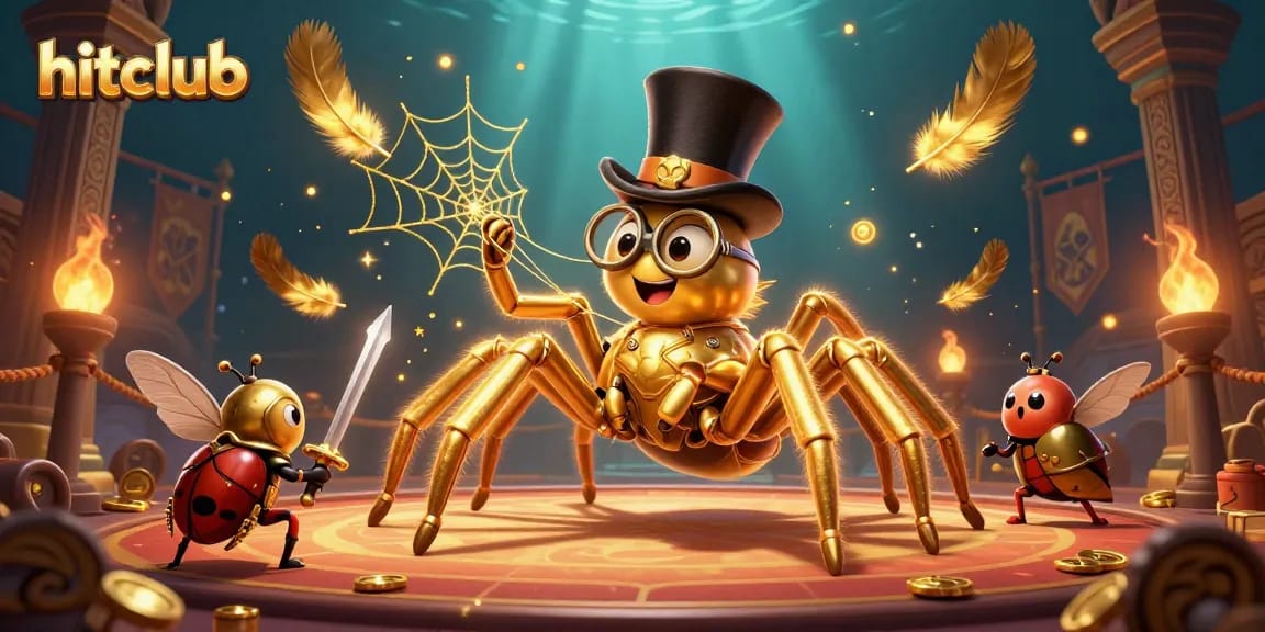 Engage in the vibrant hitclub atmosphere with a golden tarantula hosting a casino adventure.