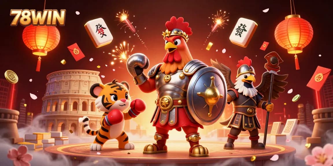 Experience exhilarating gameplay with 78WIN's vibrant casino elements and dynamic characters in a captivating 3D scene.