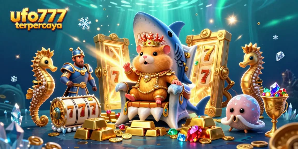 Experience ufo777 terpercaya with a vibrant casino-themed 3D illustration featuring whimsical characters and treasures.