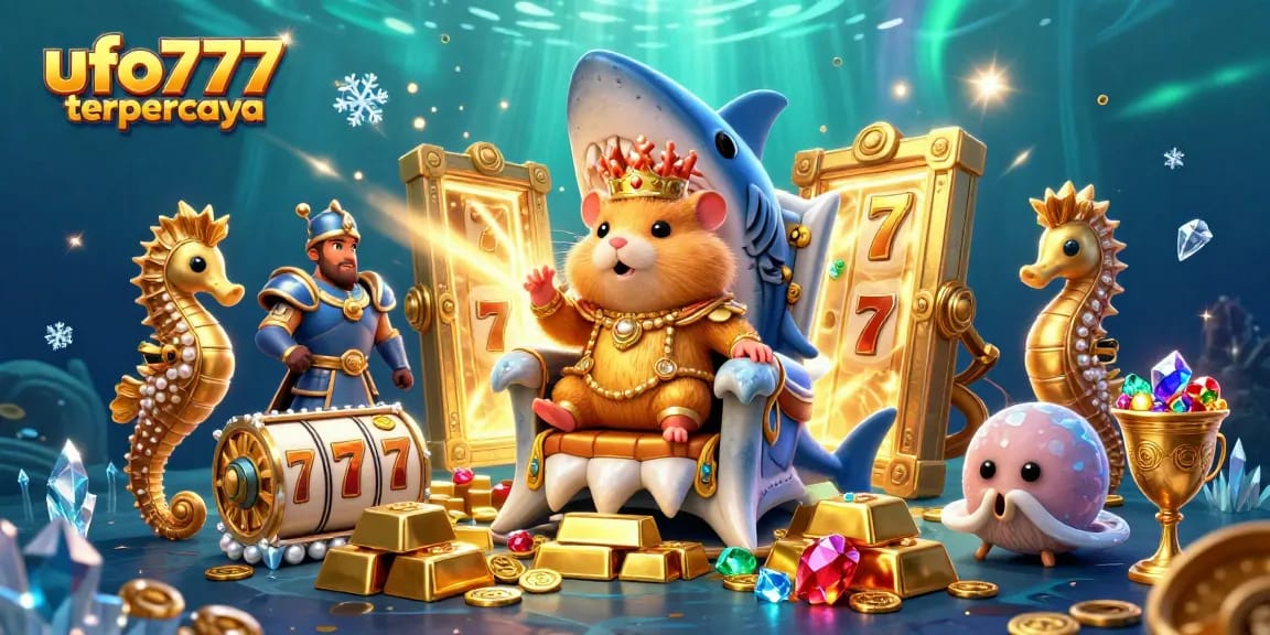 Experience ufo777 terpercaya with a vibrant casino-themed 3D illustration featuring whimsical characters and treasures.