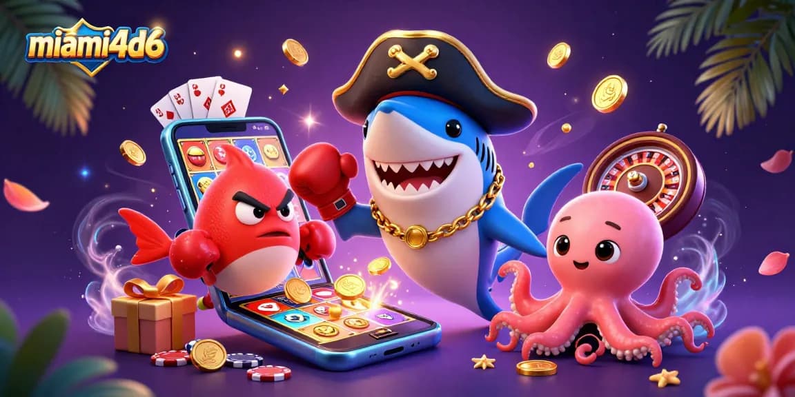 Engage with miami4d6's vibrant online gaming scene featuring a pirate shark and winning rewards.