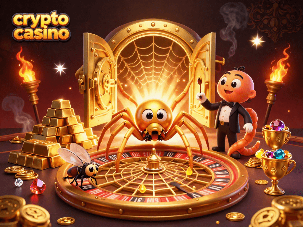 Experience thrilling gameplay at a crypto casino with vibrant 3D illustration of a roulette wheel web.
