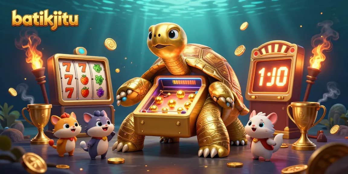 Visualisasi permainan batsan batikjitu dengan simbol slot dan piala kemenangan, menambah keseruan bermain.