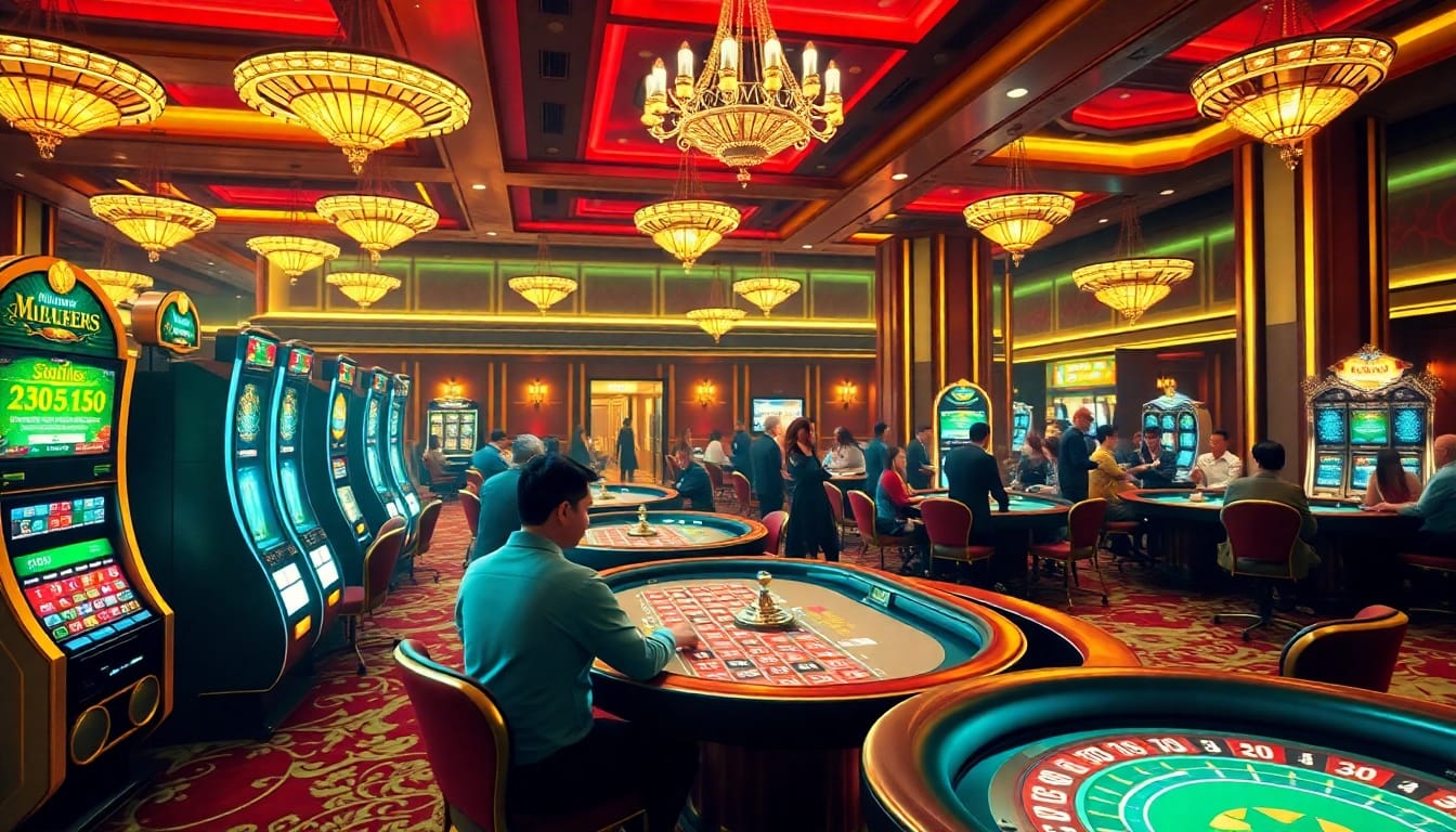 Experience thrilling gameplay as you สมัคร MK8 at a luxurious online casino interface showcasing tables and slot machines.