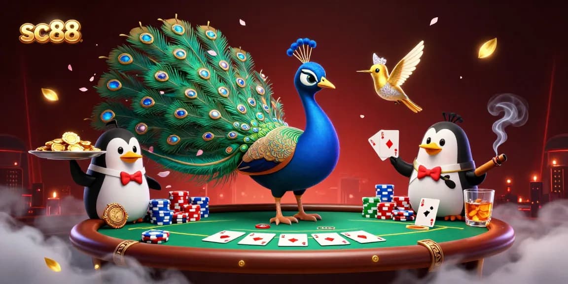 Experience exciting poker moments with sc88's vibrant casino illustration full of action.