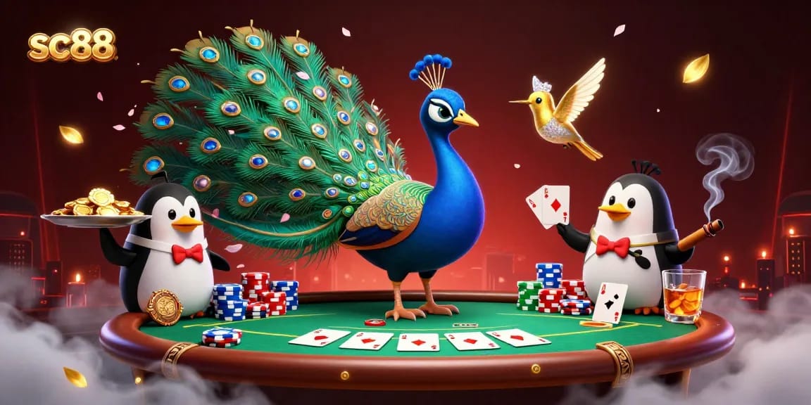 Experience exciting poker moments with sc88's vibrant casino illustration full of action.