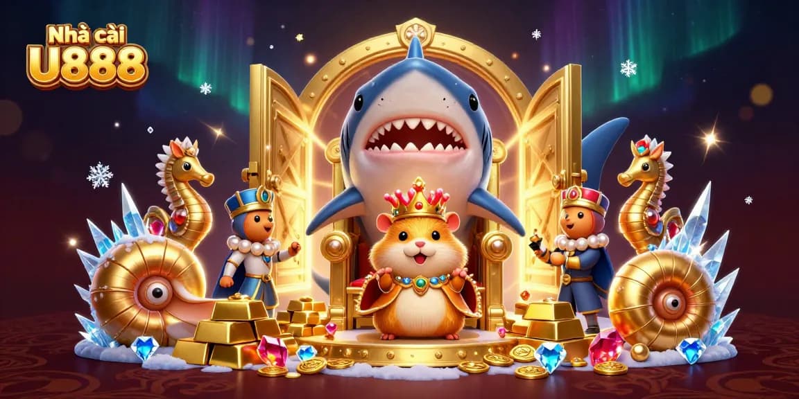 Experience thrill and excitement at Nhà cái U888 with a vibrant casino scene featuring treasures and characters.