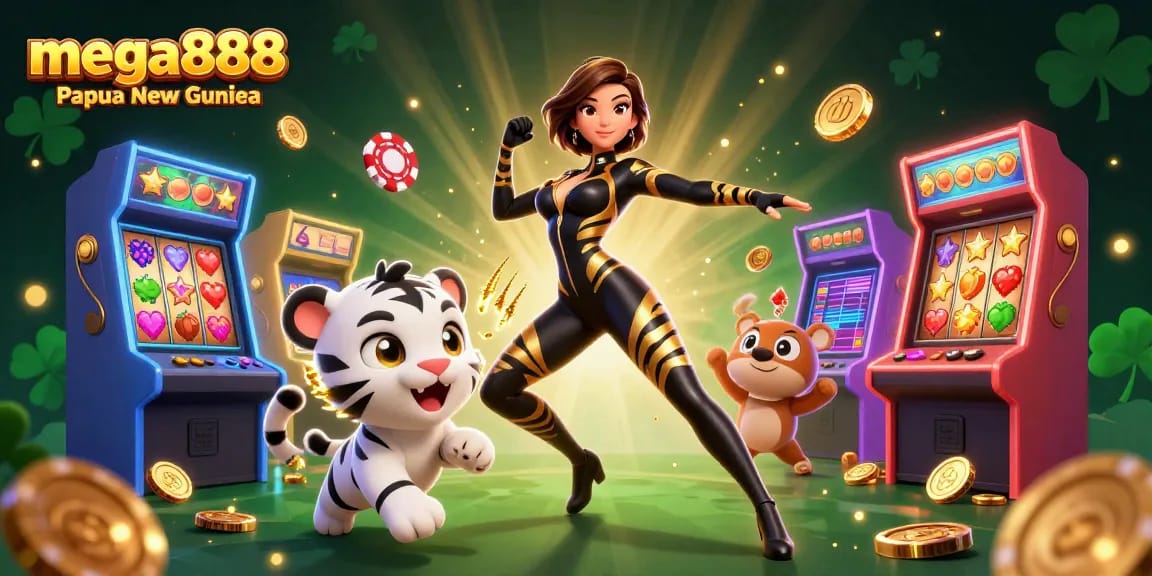 Engage in exciting mega888 Papua New Guinea gameplay with vibrant characters and dynamic casino visuals.