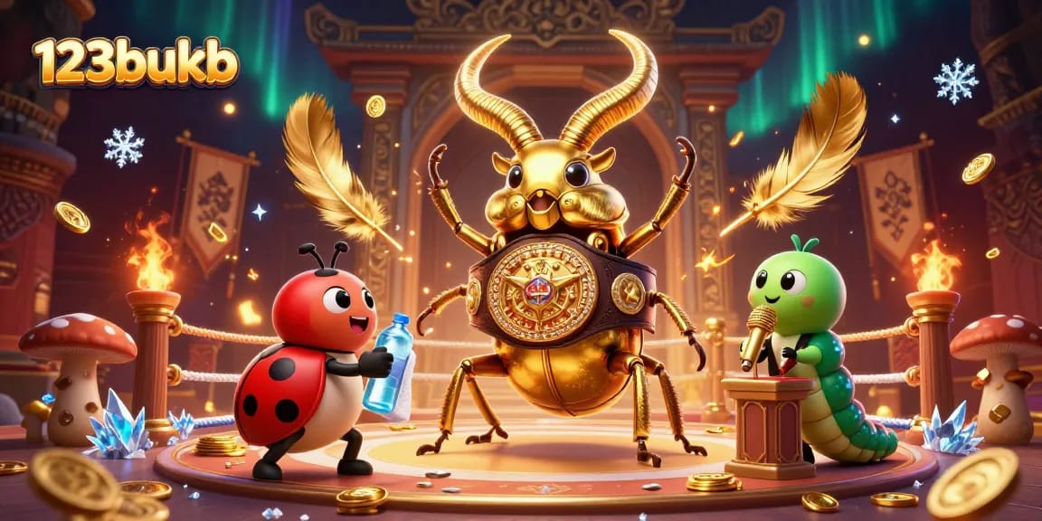 Experience thrilling gameplay at 123bukb with a vibrant 3D illustration of an epic battle.