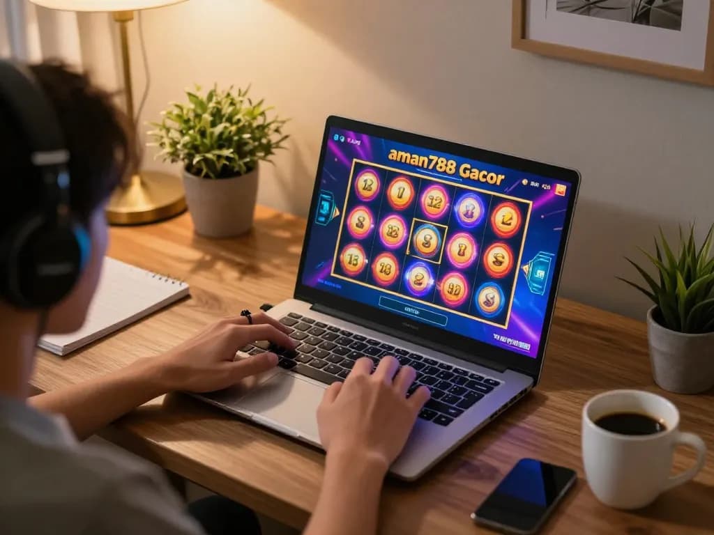 Pemain yang terlibat memutar gulungan slot gacor aman788 di setup permainan rumah yang nyaman