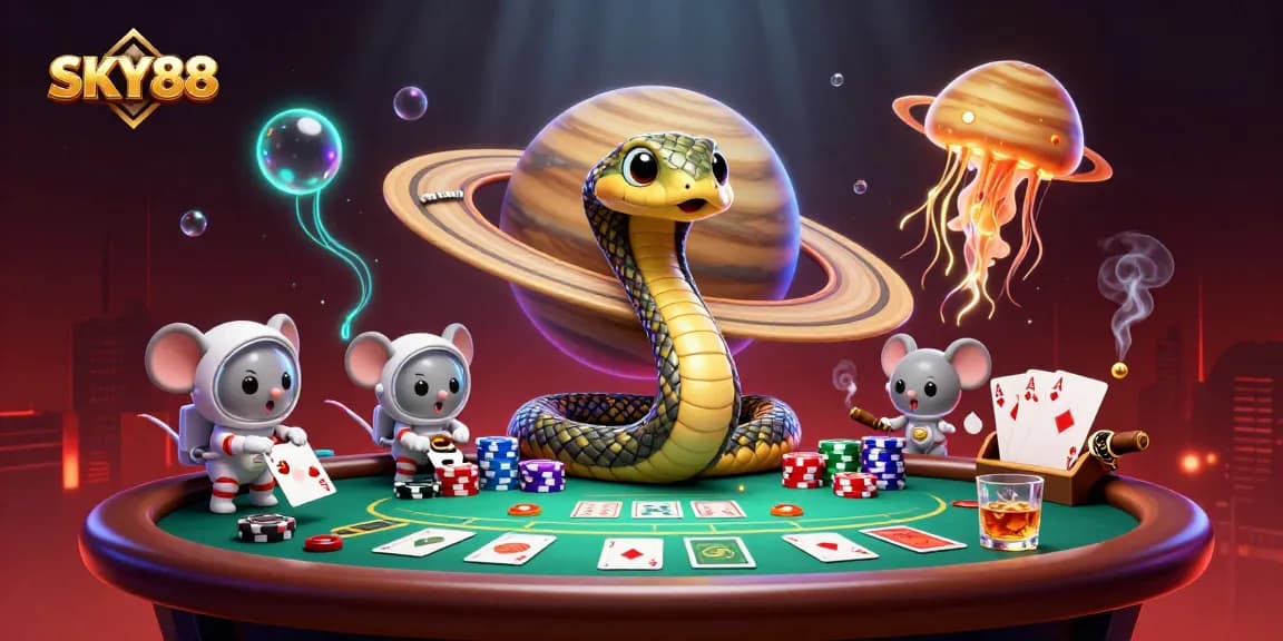 Place bets around the SKY88 roulette wheel with cosmic characters in action.