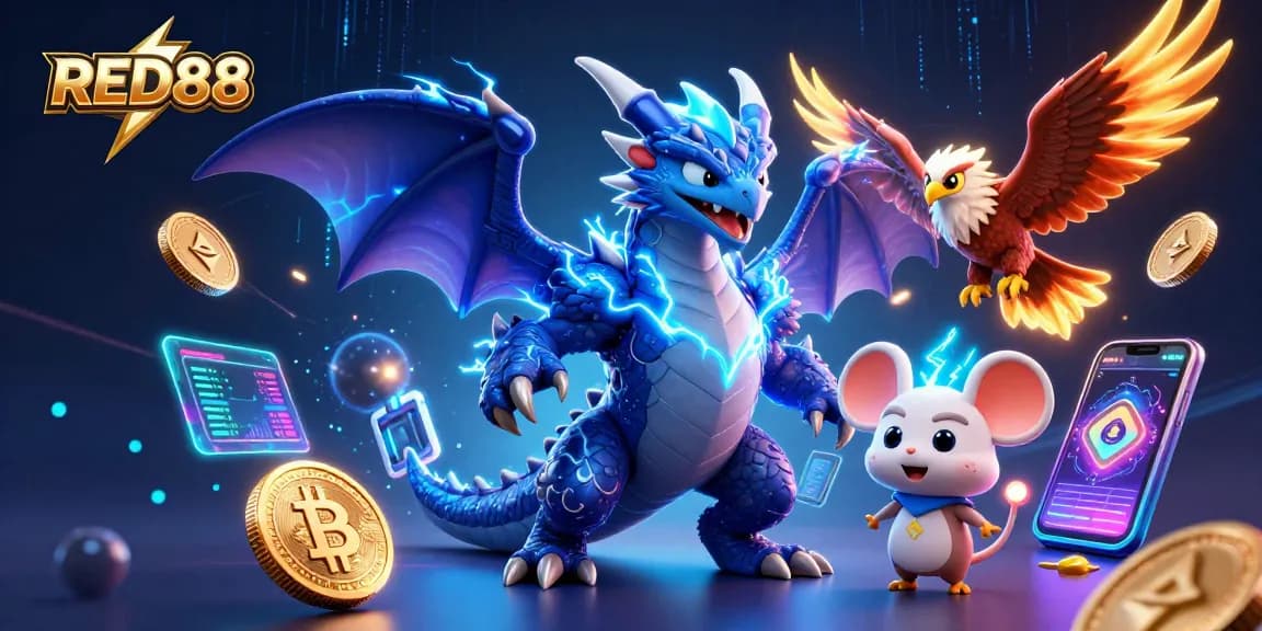 Spin to win with RED88: a dynamic 3D casino illustration showcasing thrilling elements of gambling.