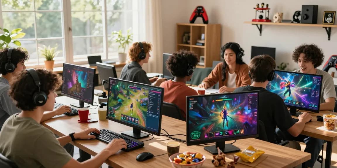 Engaged mahajitu players enjoying interactive online gaming in a cozy living room.