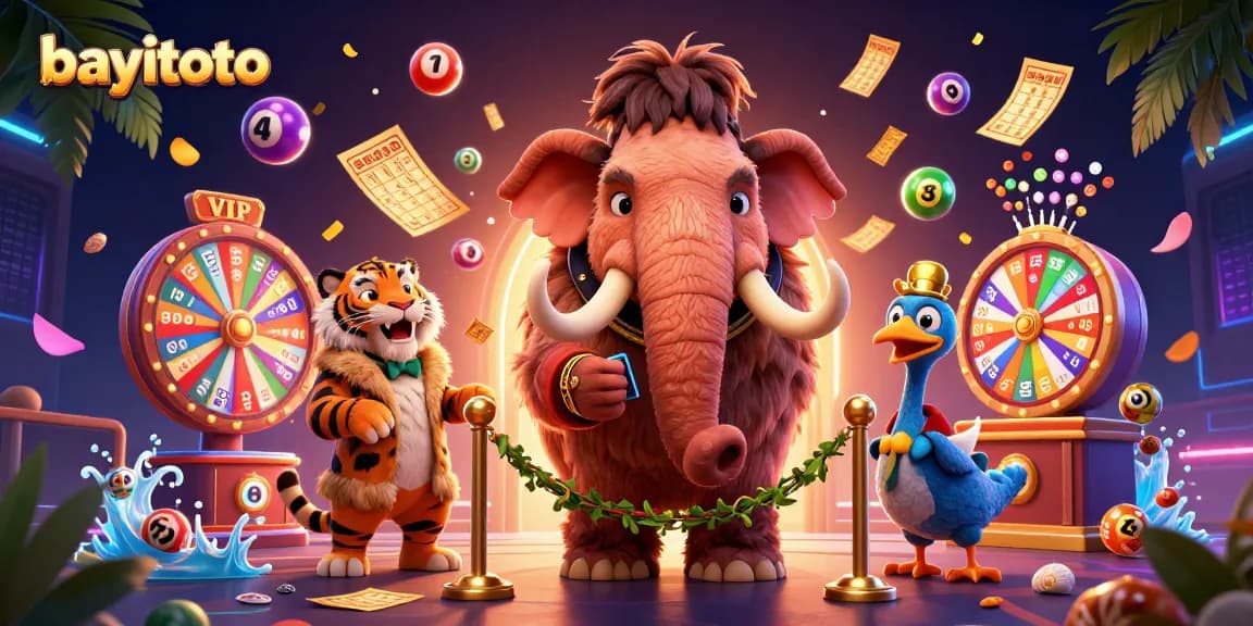 Watch the woolly mammoth bouncer at bayitoto verify IDs while lottery balls bounce around in a vibrant casino