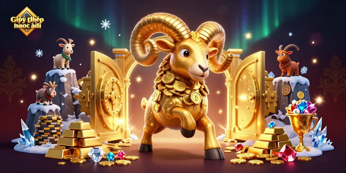 Experience the excitement of Giấy phép hoạt động with a golden ram charging amid a treasure vault scene.