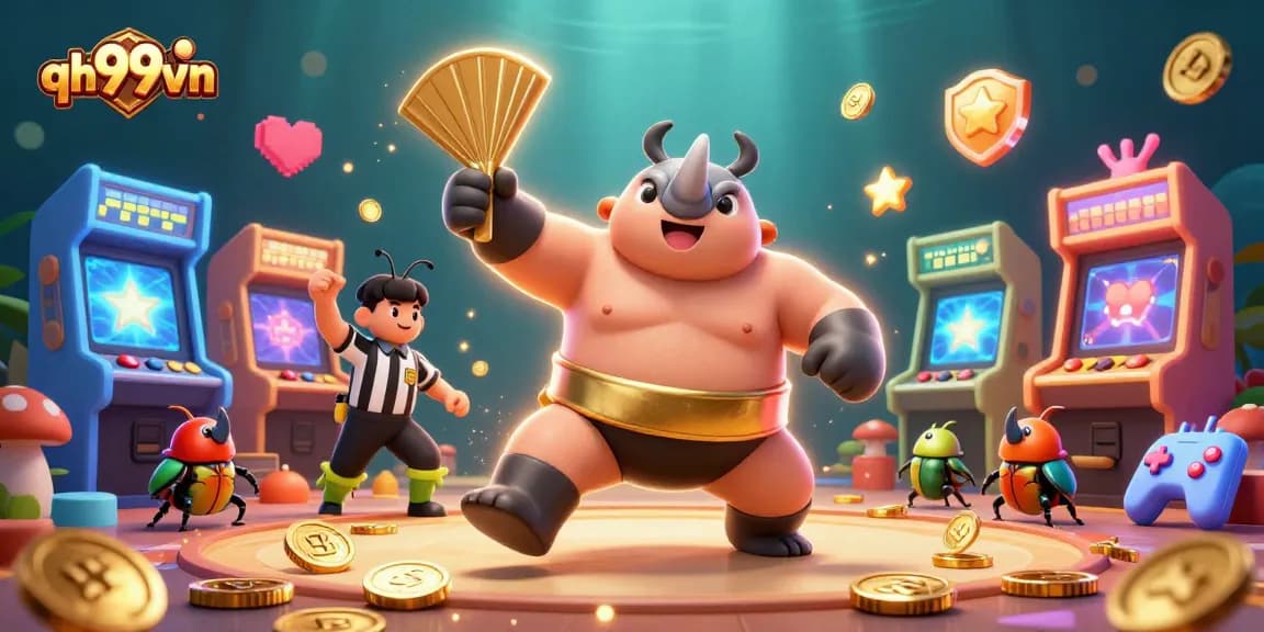 Experience the thrill of qh99vn with a vibrant 3D casino scene featuring dynamic characters and exciting gaming elements.
