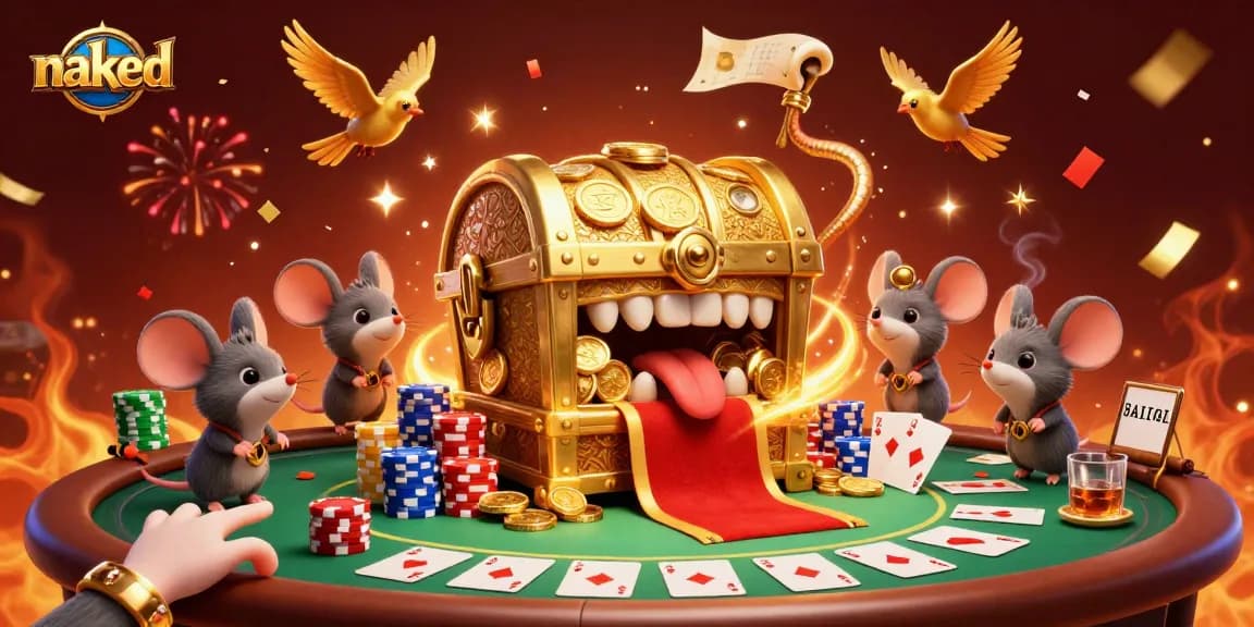 Engage with the naked slot experience featuring a treasure chest animation in a lively casino scene.