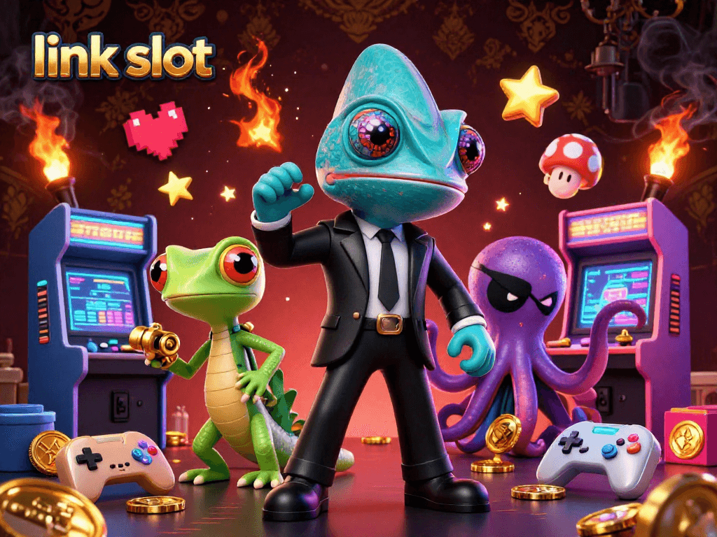 Engage in thrilling gameplay with link slot in a colorful casino scene featuring dynamic game elements.