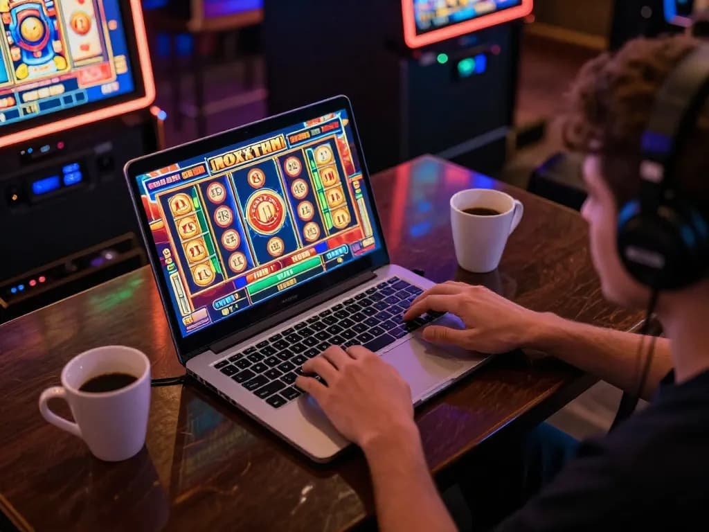 Sesi permainan online yang intens dengan aman788 slot gacor menunjukkan seorang pemain terlibat dalam kegembiraan mesin slot.